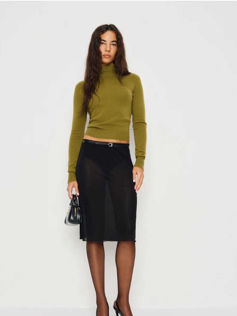 Reformation Black Midi Skirt